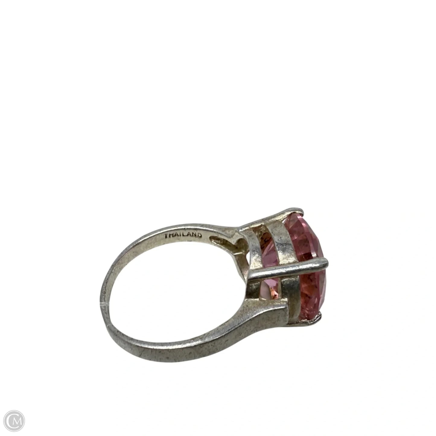 Sterling Silver & Pink Solitaire Ring, Size: 9