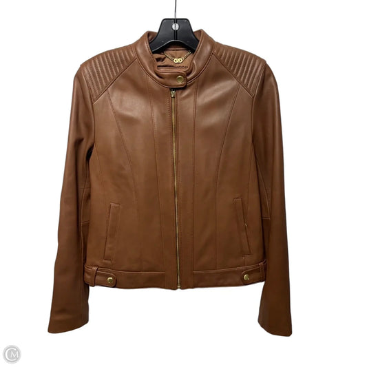 Women's Curved-Seam Leather Jacket By Cole-haan In Brown, Size: M