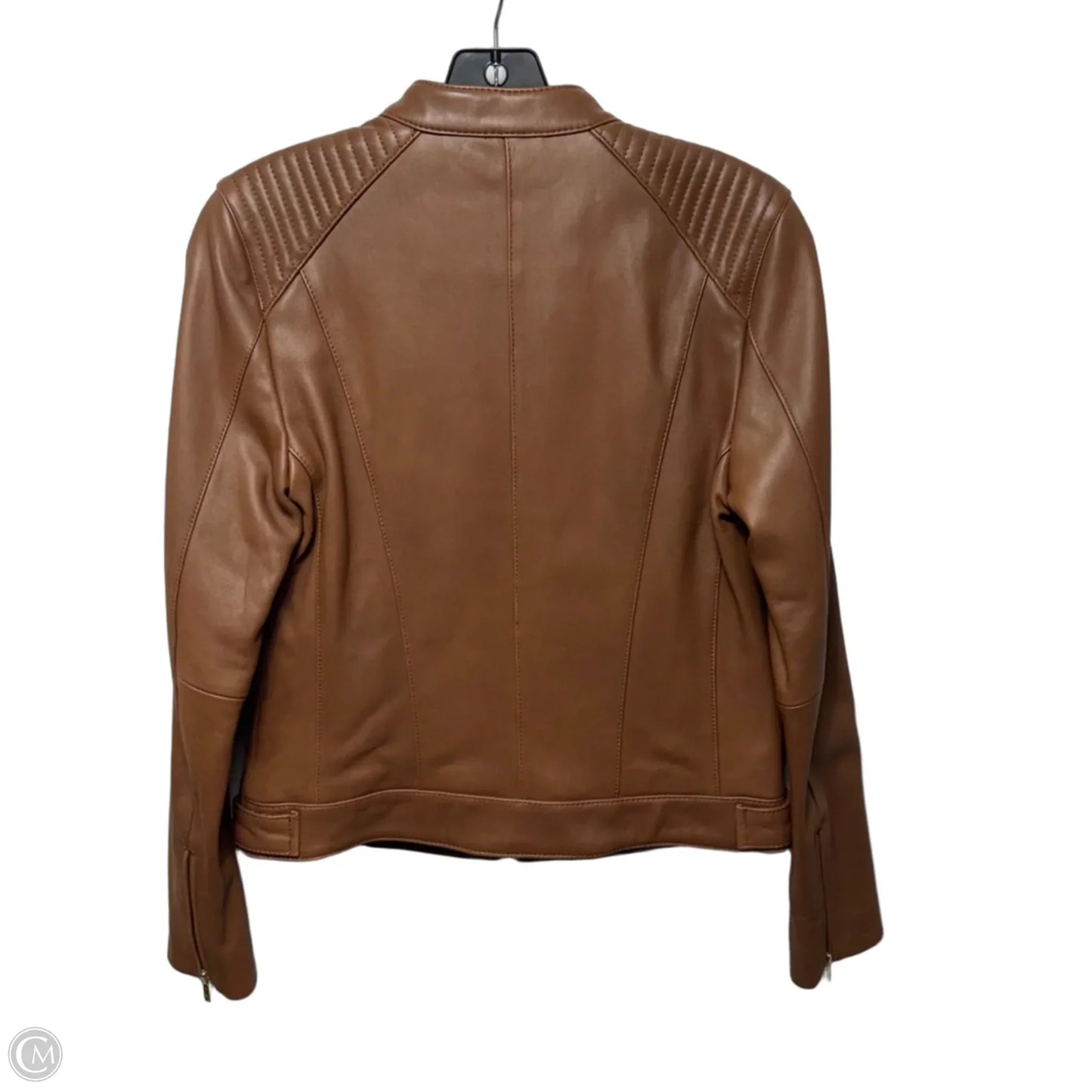 Women's Curved-Seam Leather Jacket By Cole-haan In Brown, Size: M