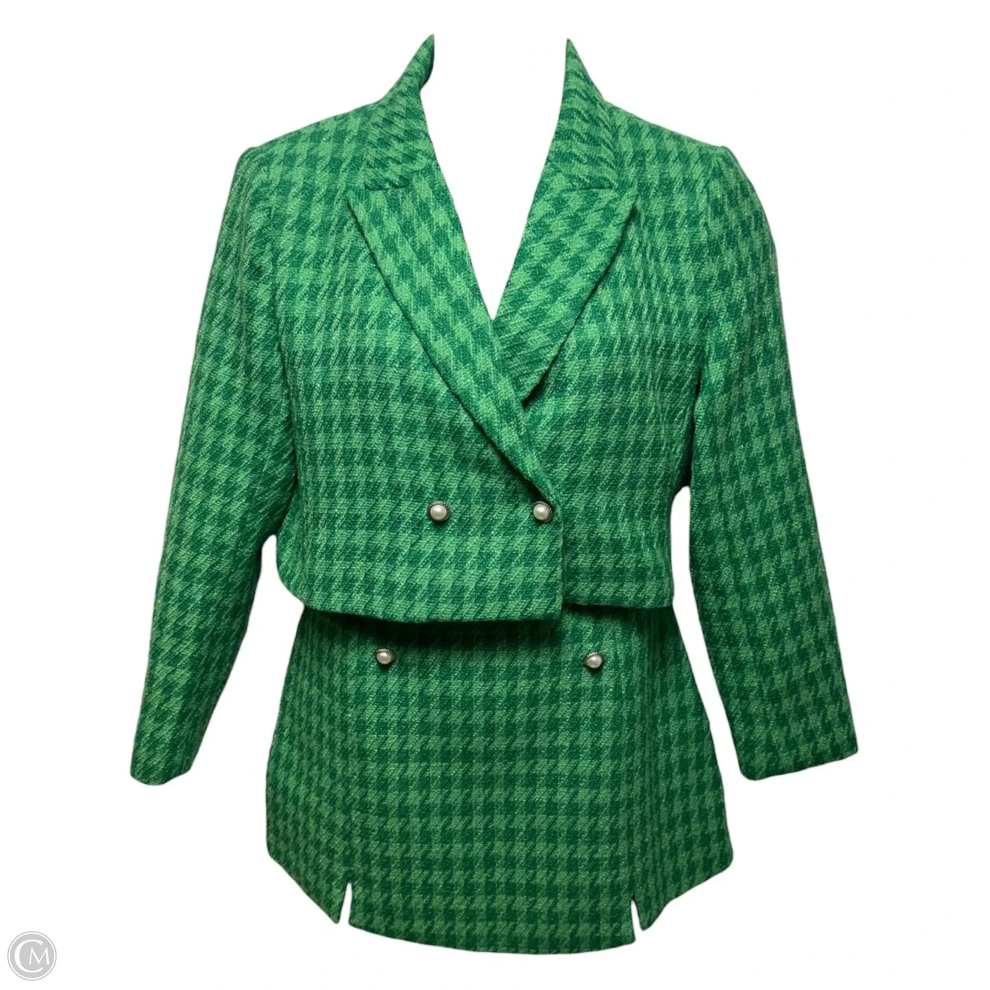 Cropped Tweed Blazer & Mini Skirt Set 2pc In Green, Size: L