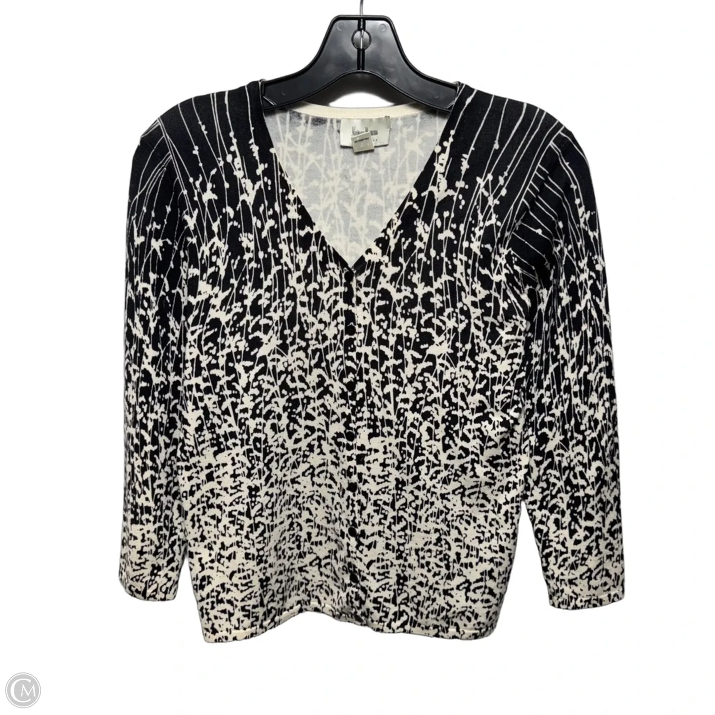 Silk-Nylon Sweater Cardigan Designer By Neiman Marcus In Black & White, Size: S