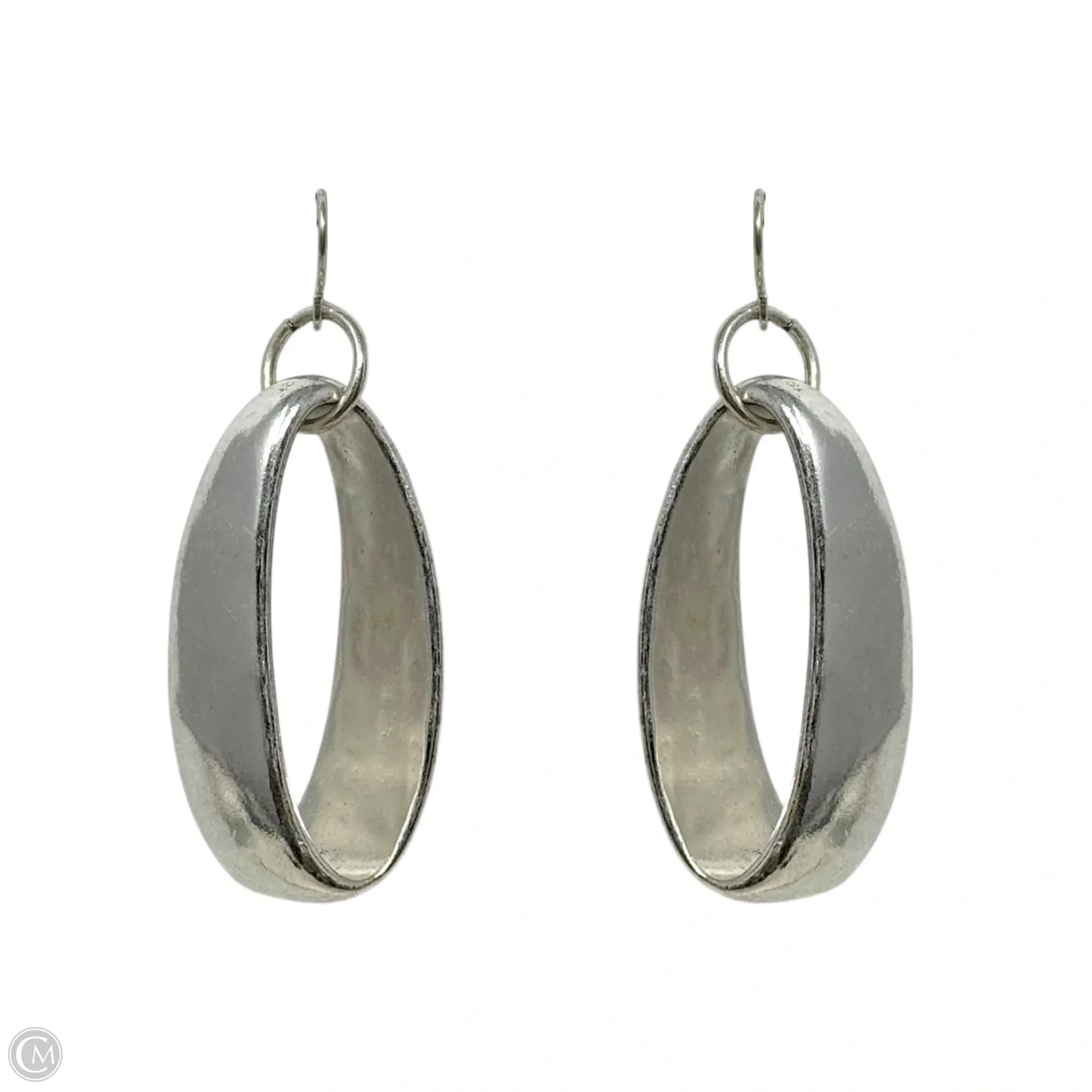 Silver Tone Flattened Oval Dangle Earrings By Robert Lee Morris