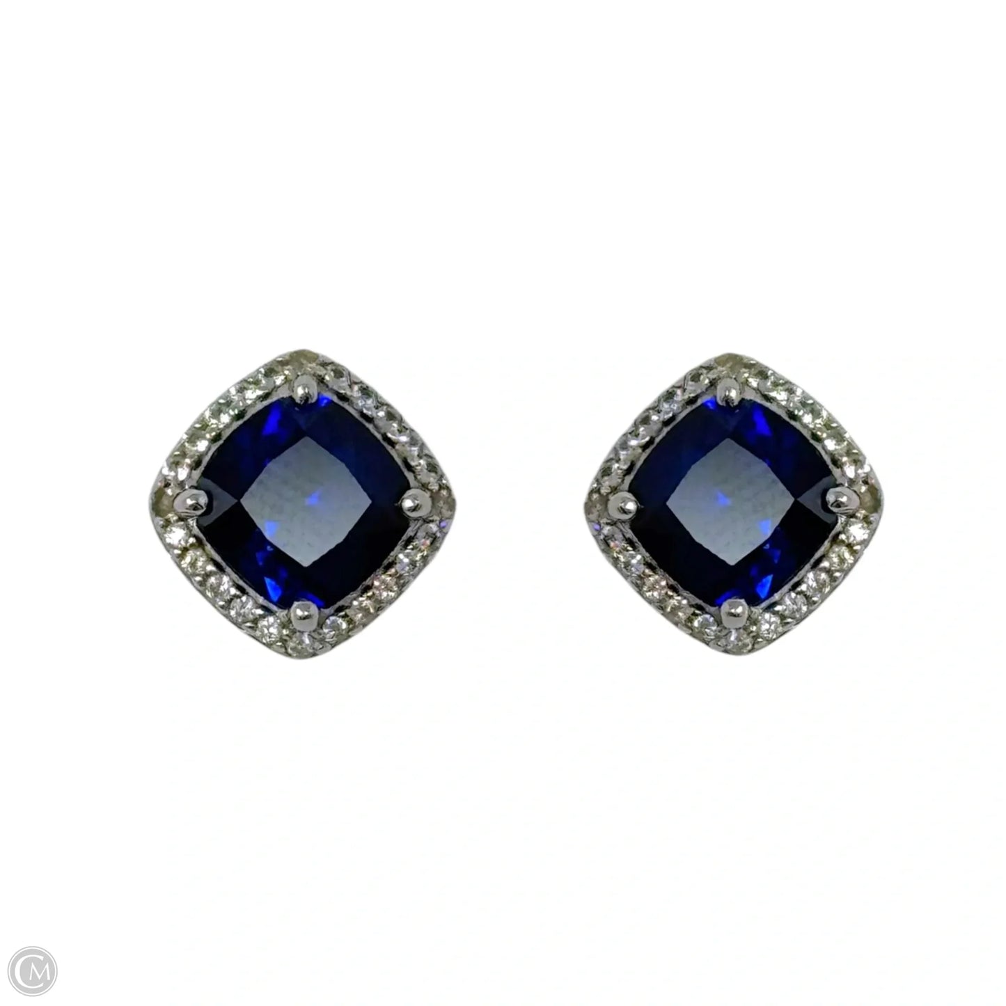 Blue Gem Stud Earrings Sterling Silver