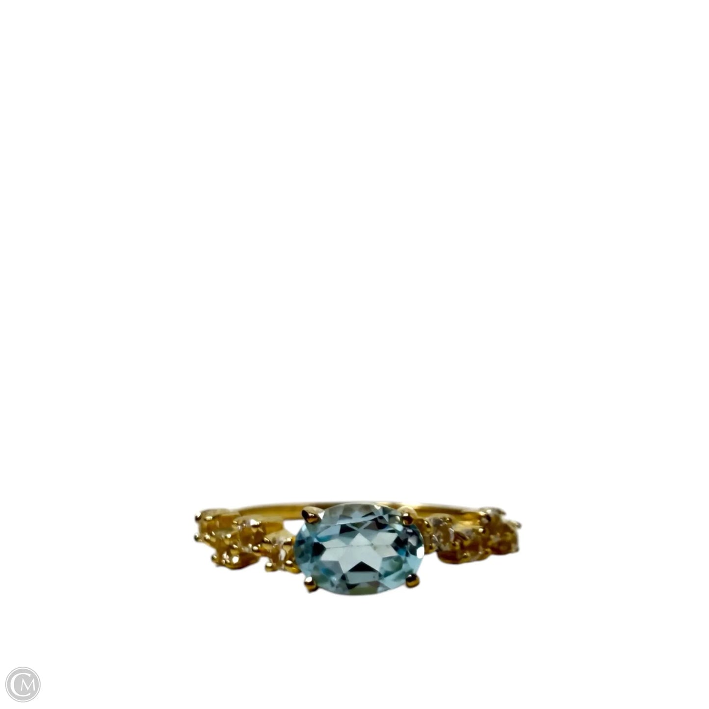 Gold Over Sterling Silver & Oval Aqua & Clear Accent Stones Ring, Size: 7