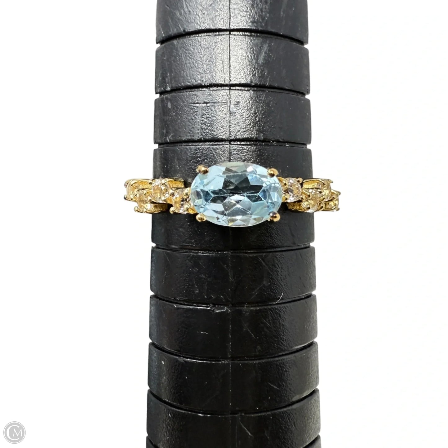 Gold Over Sterling Silver & Oval Aqua & Clear Accent Stones Ring, Size: 7