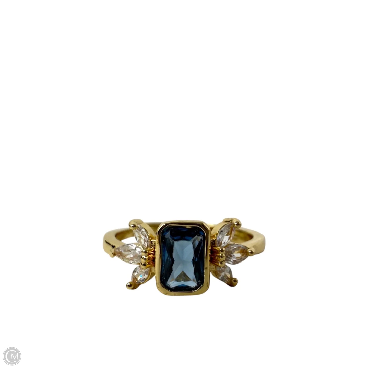 Blue Zirconia Gold Tone Adjustable Statement Ring
