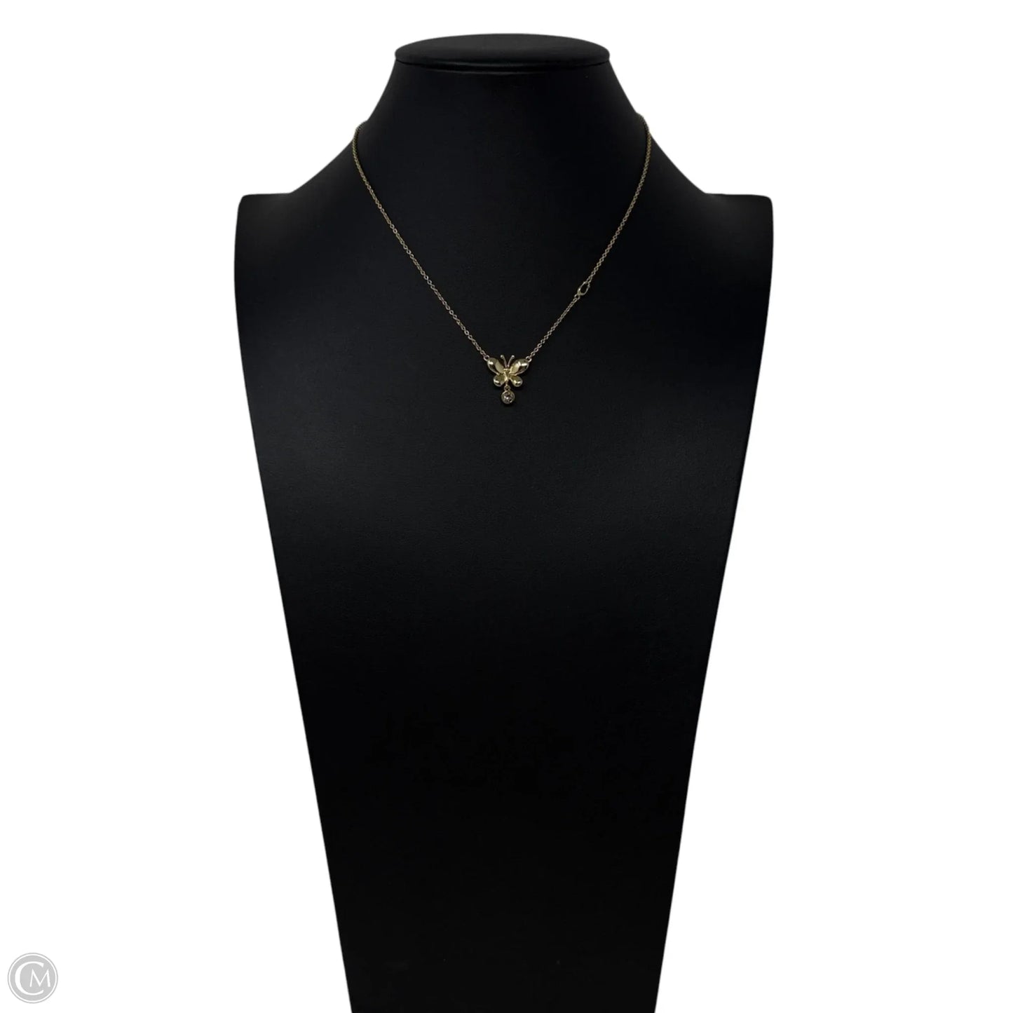 Gold Tone Butterfly & Crystal Drop Pendant Necklace Designer By Coach