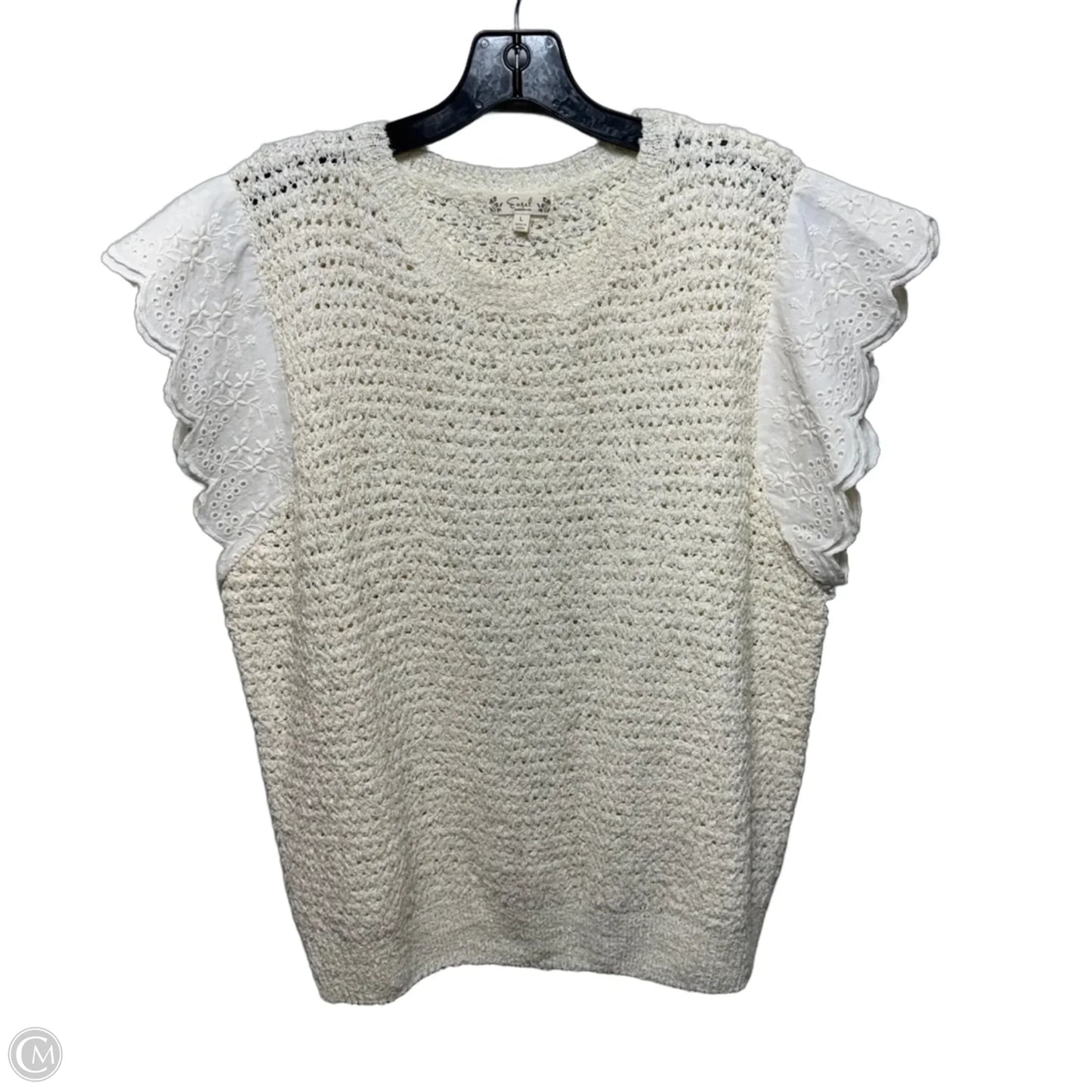 Sweater Short Sleeve By Easel In Cream, Size: L