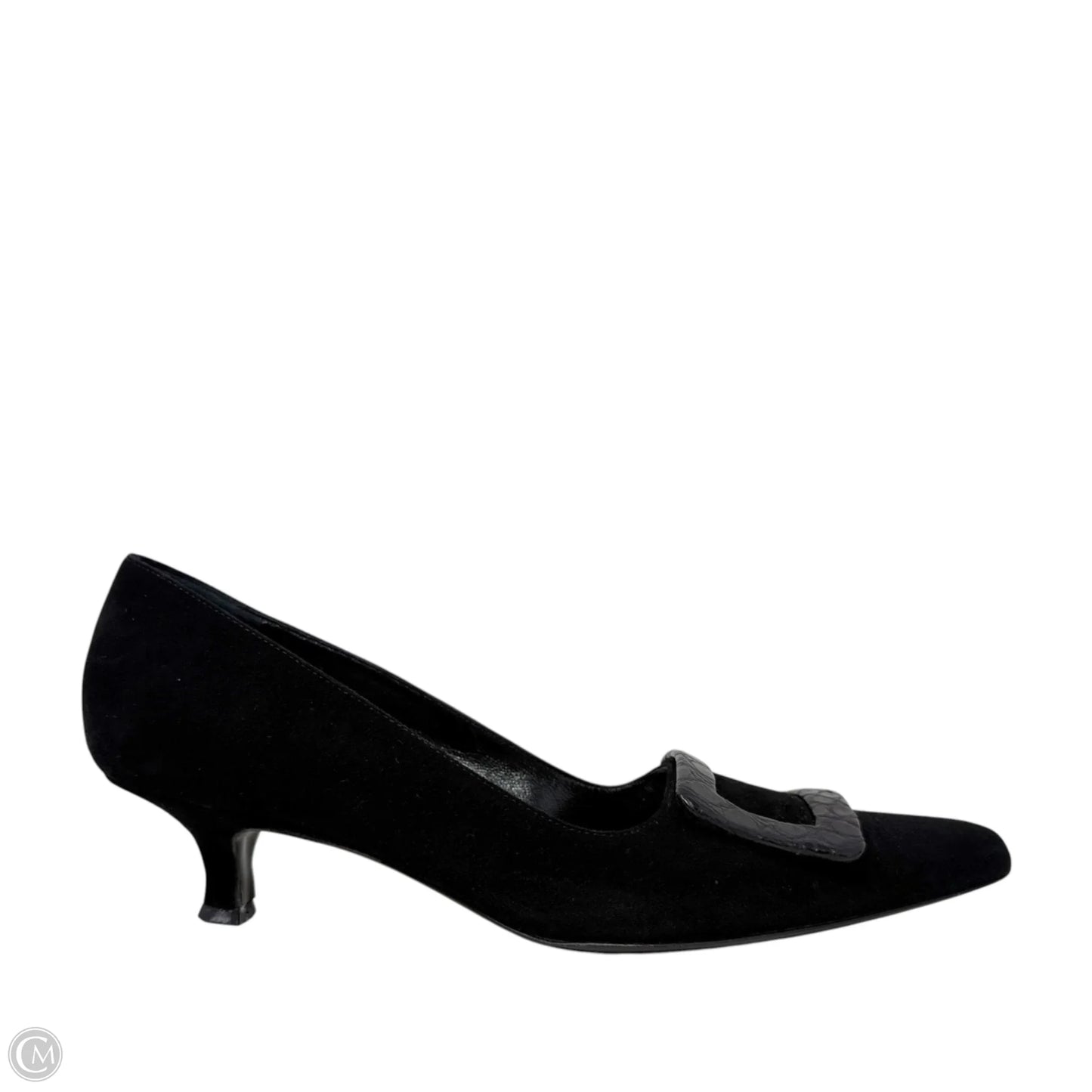 Vintage Buckle Accent Suede Kitten Heel Pumps Luxury Designer By Oscar De La Renta In Black, Size: 6.5