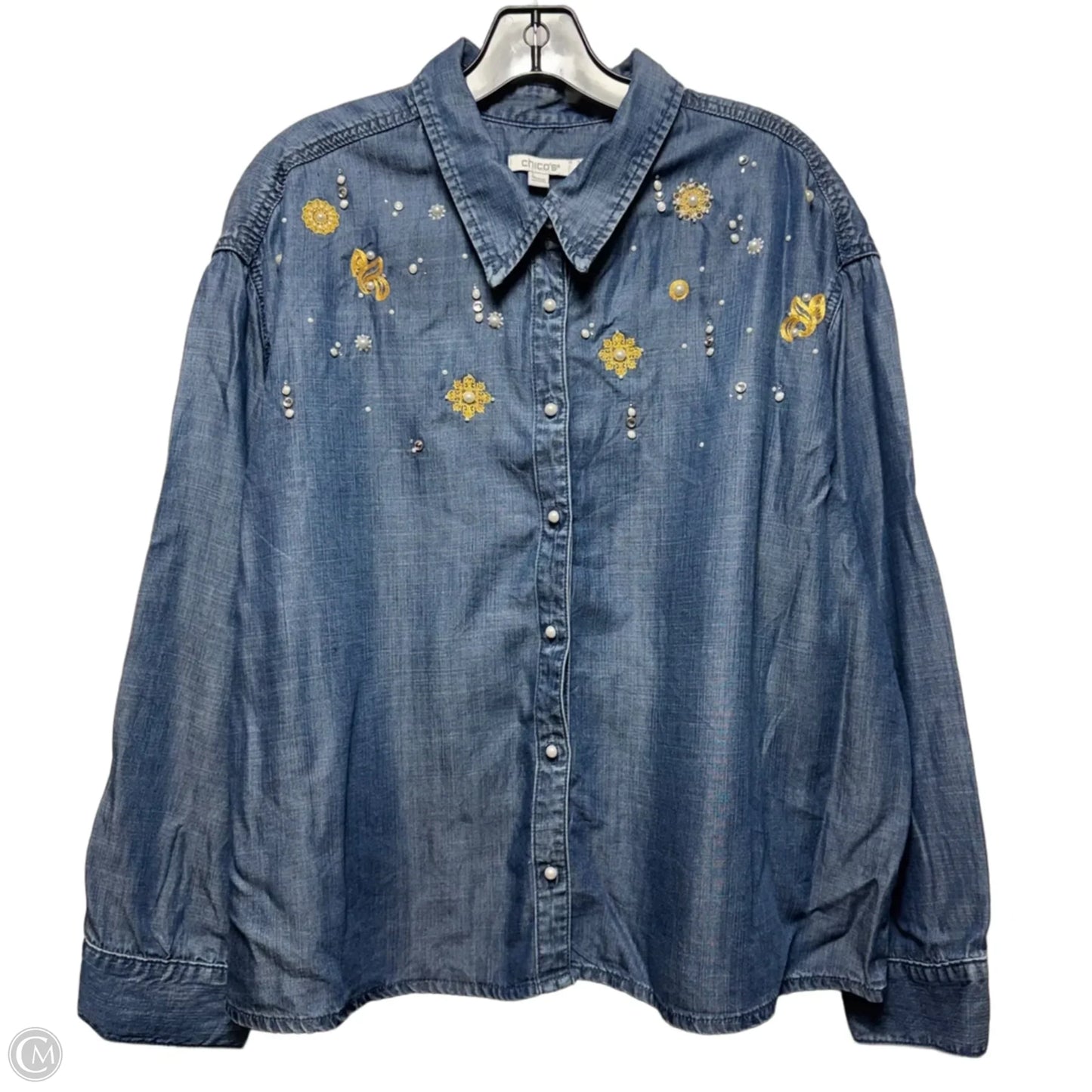 Top Long Sleeve By Chicos In Blue Denim, Size: 18