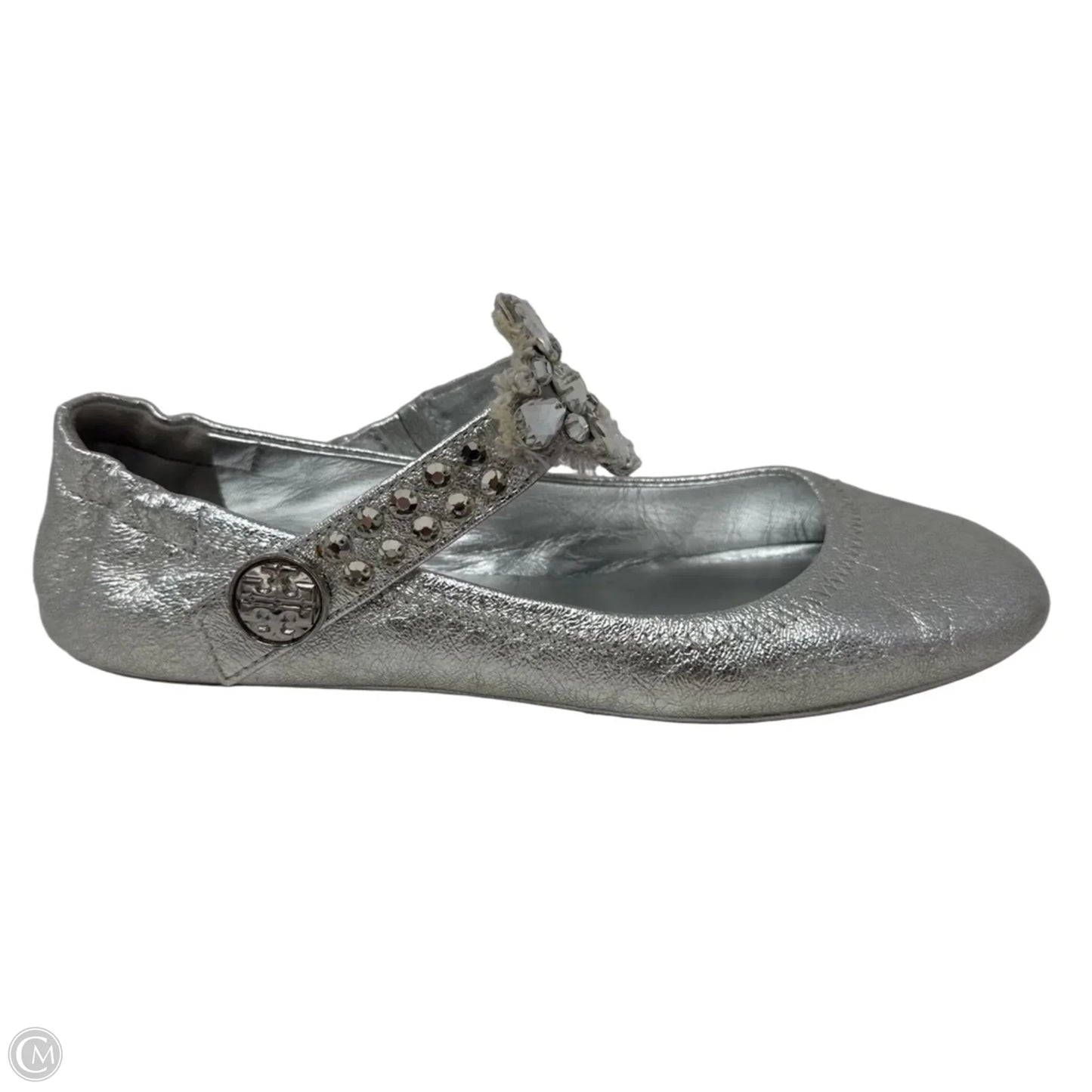 Minnie Embellished Two Way Ballet Flats Designer By Tory Burch In Silver, Size: 8