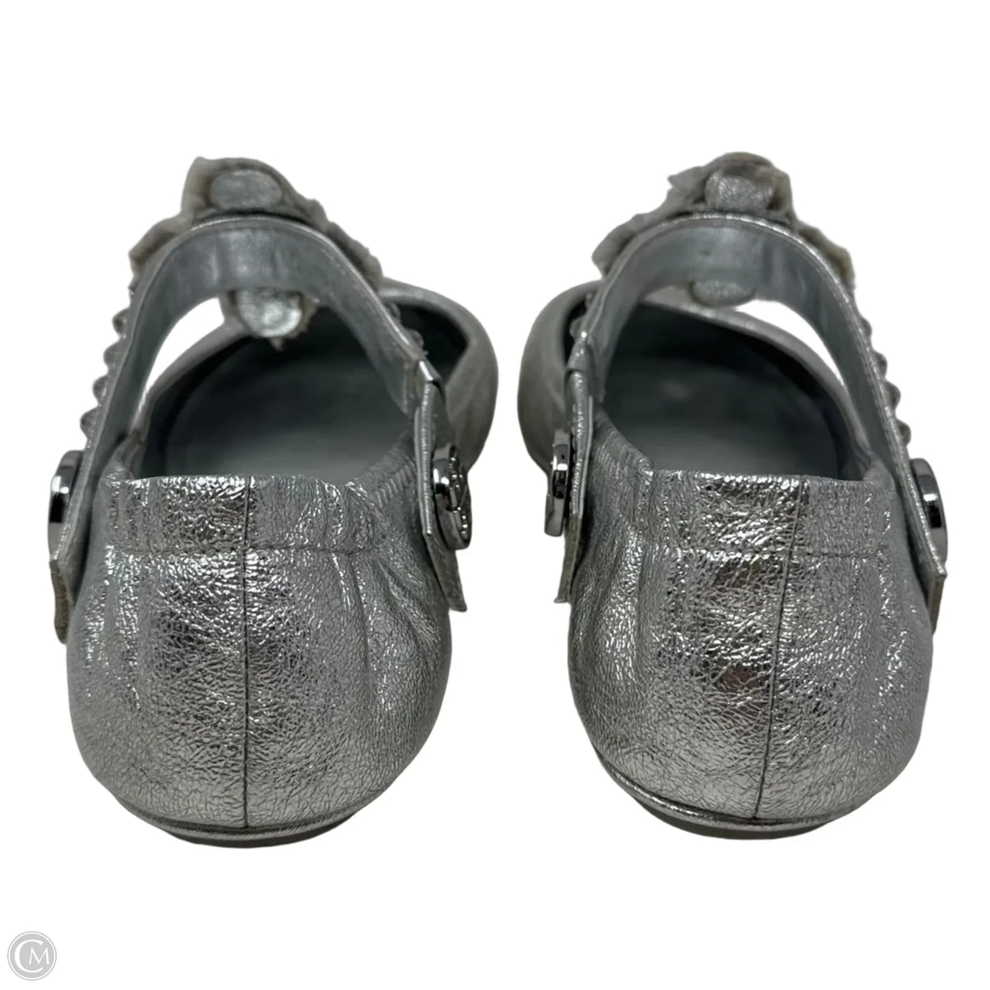 Minnie Embellished Two Way Ballet Flats Designer By Tory Burch In Silver, Size: 8