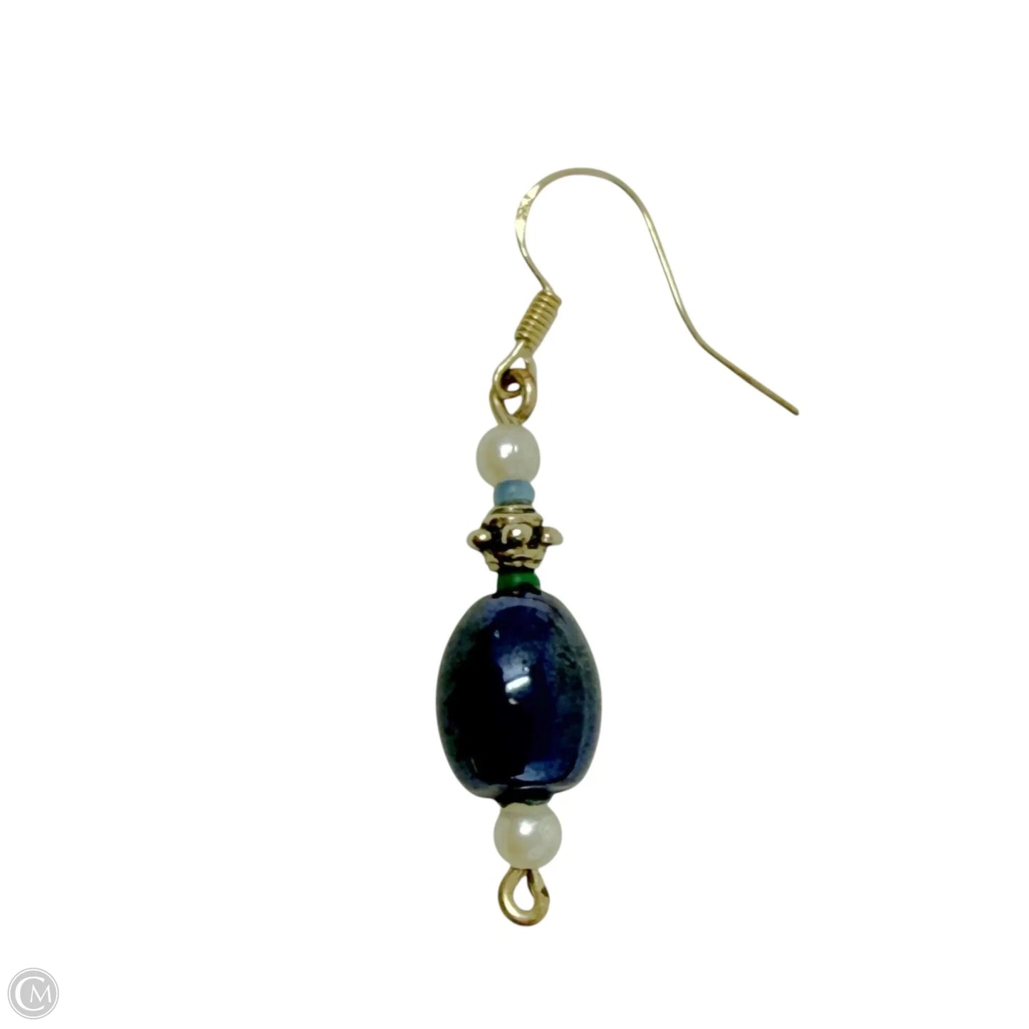 Blue & Cream Beaded Dangle Earrings With Sterling Silver Hooks