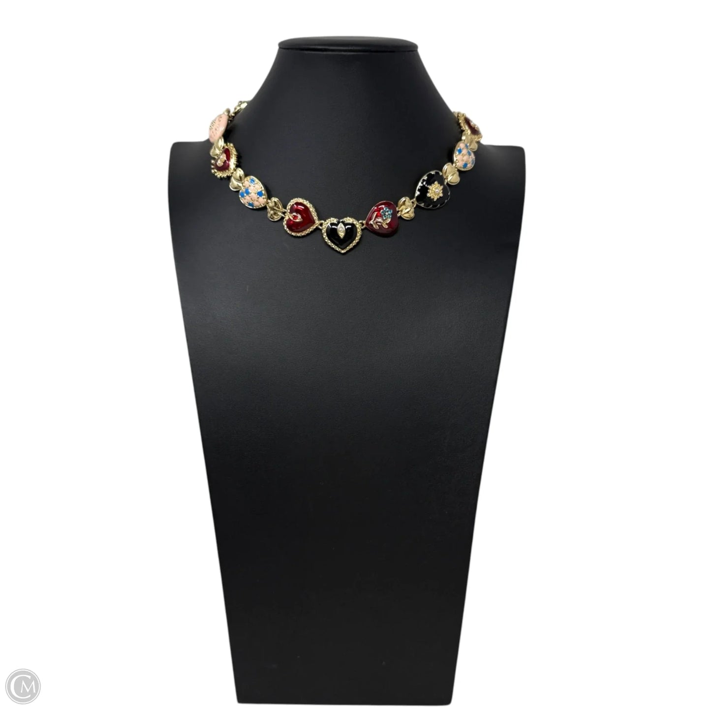 Gold Tone Multicolor Enamel Heart Collar Necklace