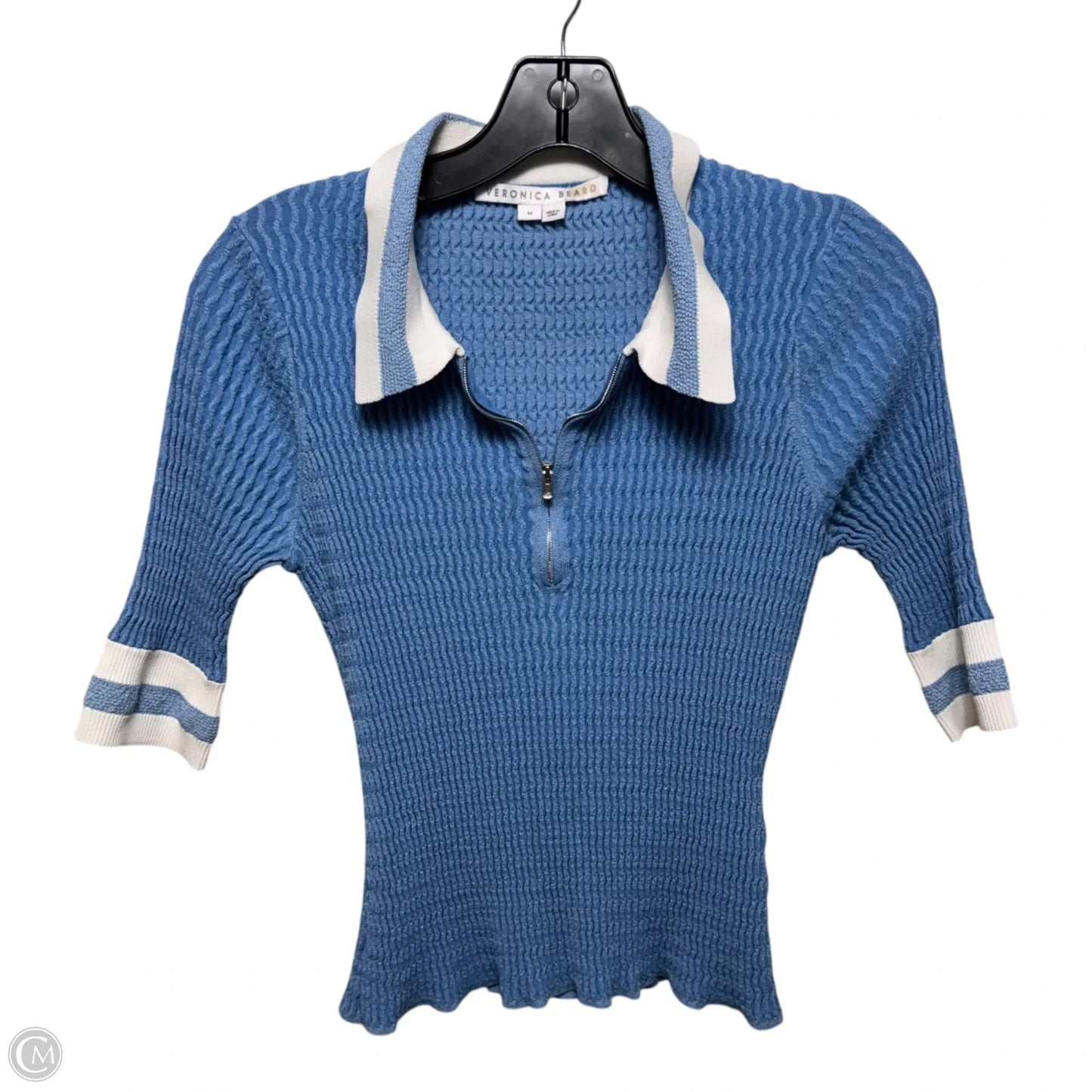 Jorja Half-Zip Polo Short Sleeve By Veronica Beard In Blue & White, Size: M