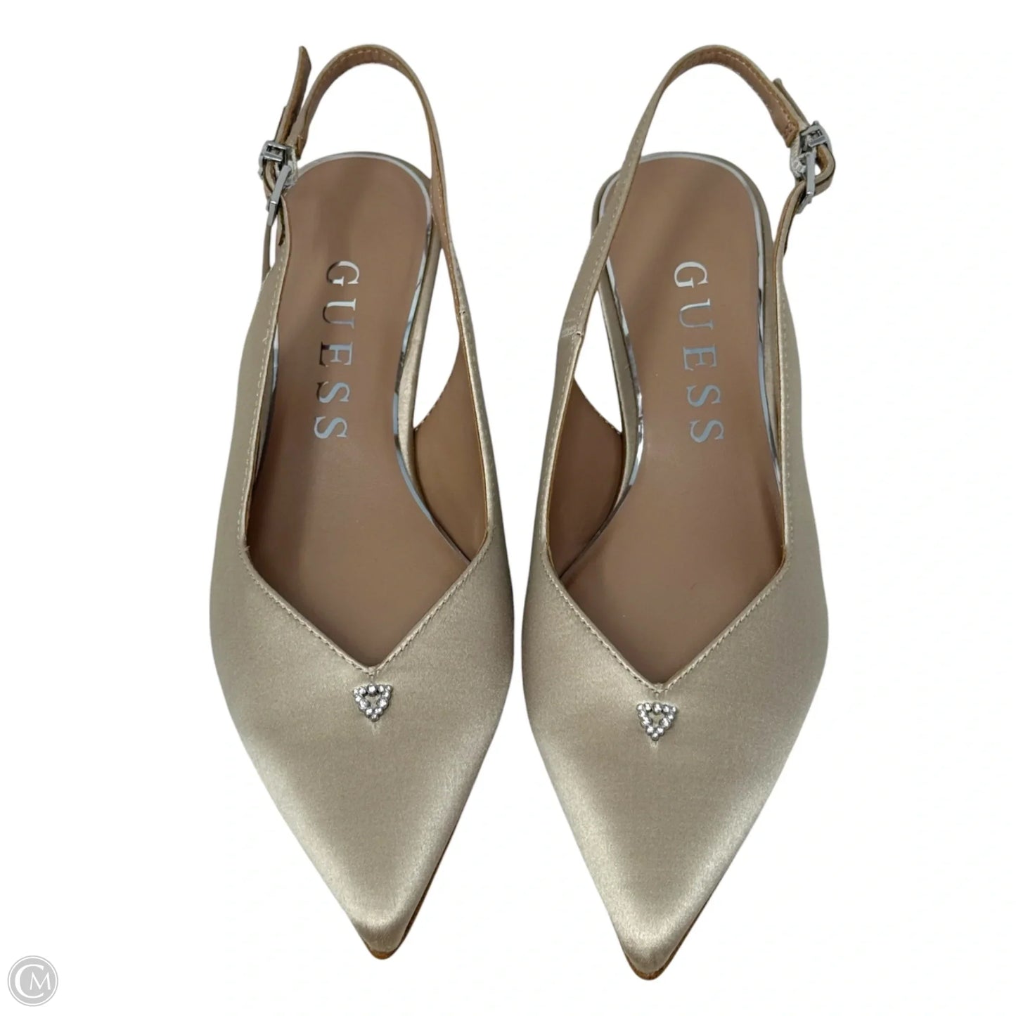 Yannick Satin Kitten Heel Pumps By Guess In Tan, Size: 8