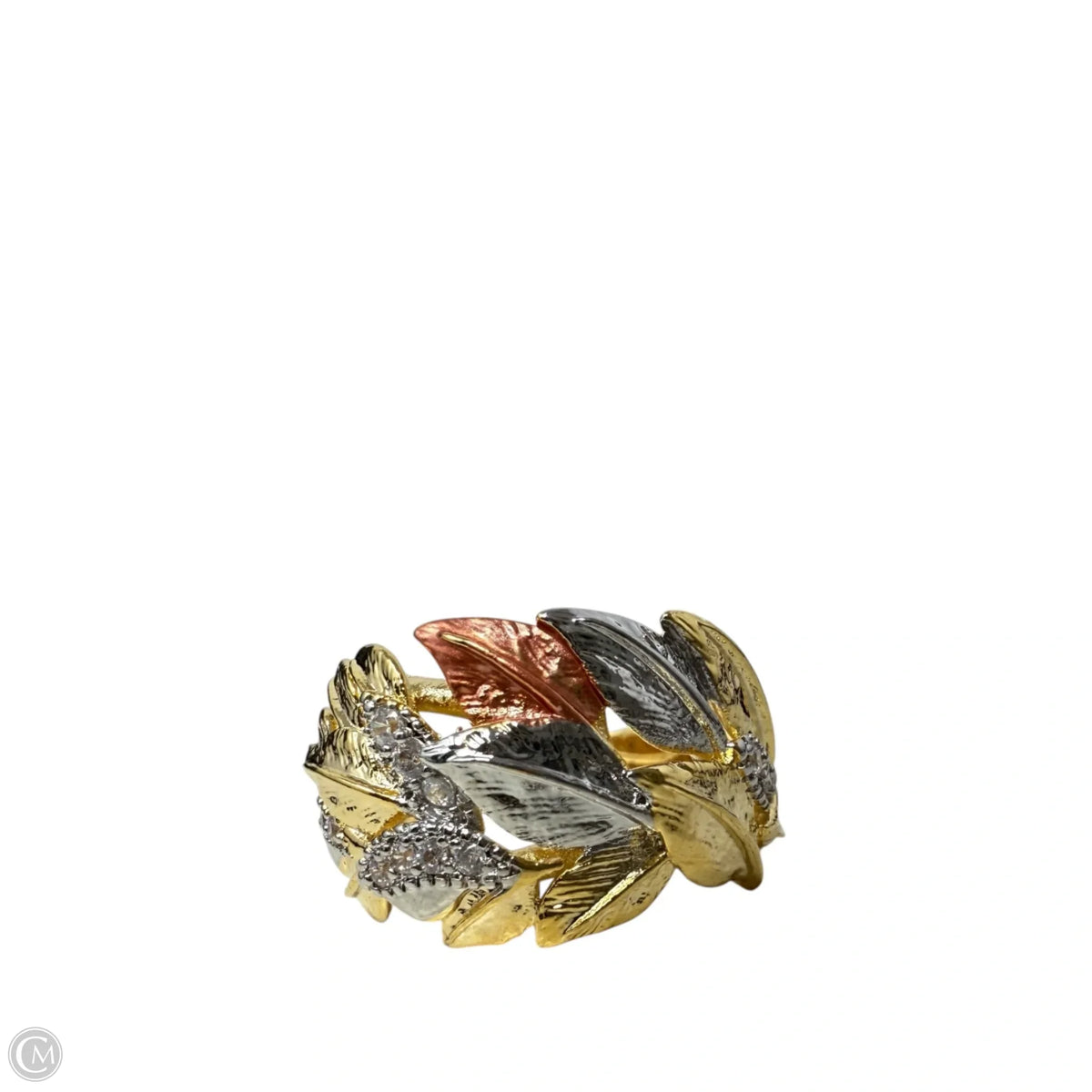 Crystal 3 Tone Leaf Statement Ring, Size: 7