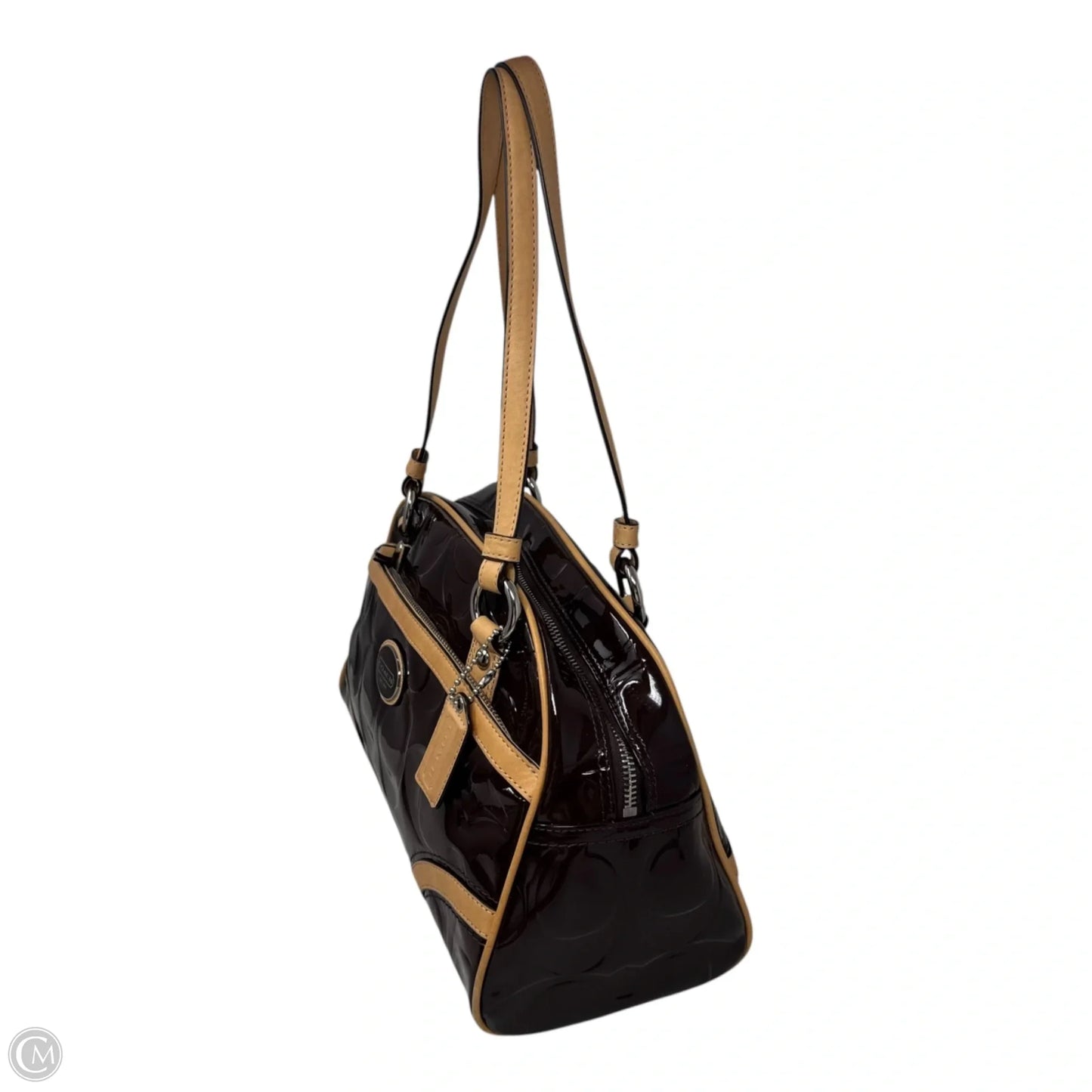 Patent Bowler Handbag Designer By Coach, Size: Medium
