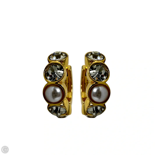 Faux Pearl & Crystal Huggie Hoop Earrings Designer By Kurt Geiger