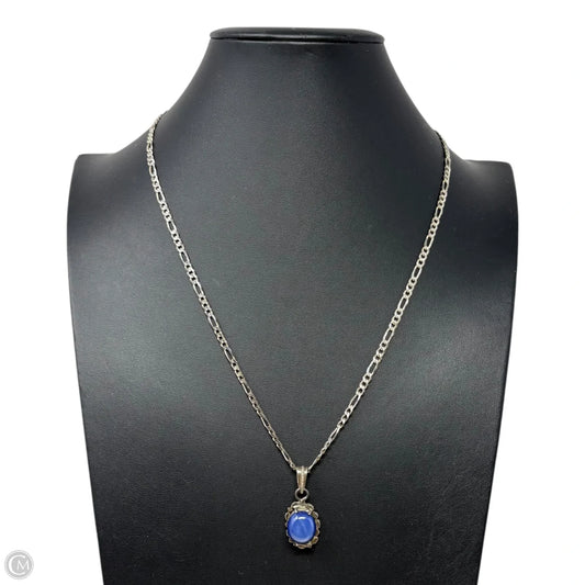 Blue Cabachon Pendant on Sterling Silver Figaro Chain Necklace