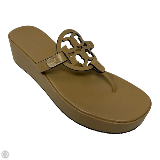 Miller Wedge Sandals Designer By Tory Burch In Tan, Size: 10