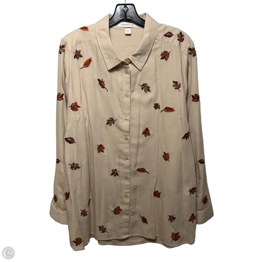 Fall Leaf Embroidered Top Long Sleeve By Coldwater Creek In Tan, Size: 1x