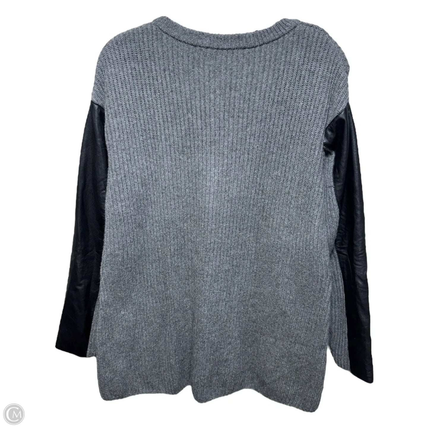 Cashmere Blend Leather Sleeve Sweater Designer By Milly In Grey, Size: S