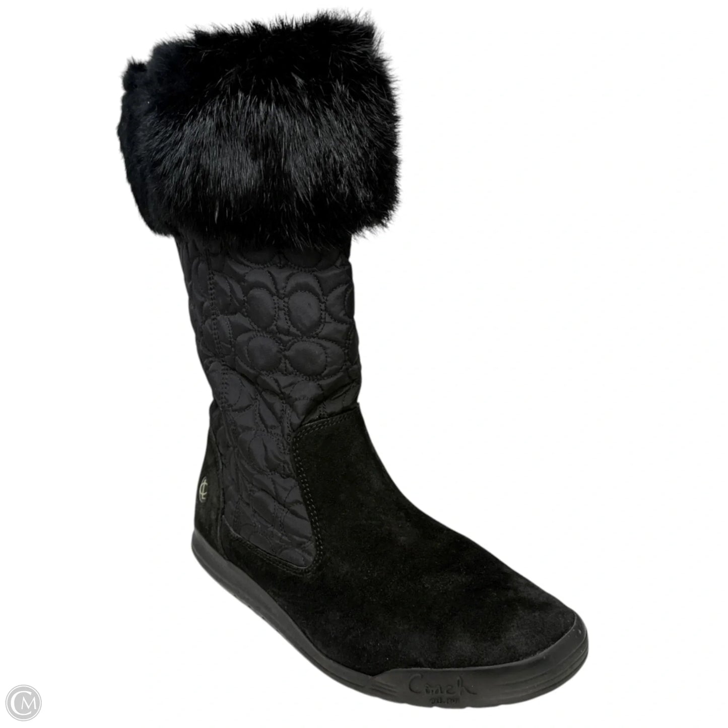 Talen Rabbit Fur Trim Winter Boots Designer By Coach In Black, Size: 9.5