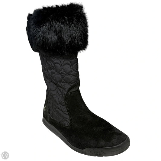Talen Rabbit Fur Trim Winter Boots Designer By Coach In Black, Size: 9.5