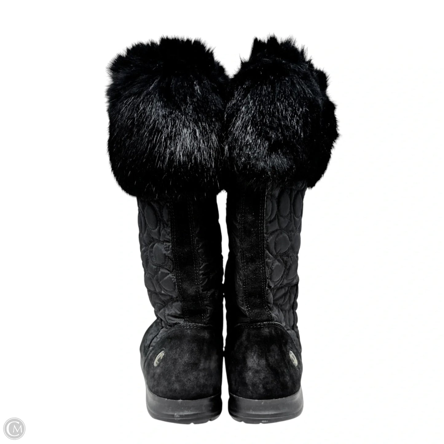 Talen Rabbit Fur Trim Winter Boots Designer By Coach In Black, Size: 9.5