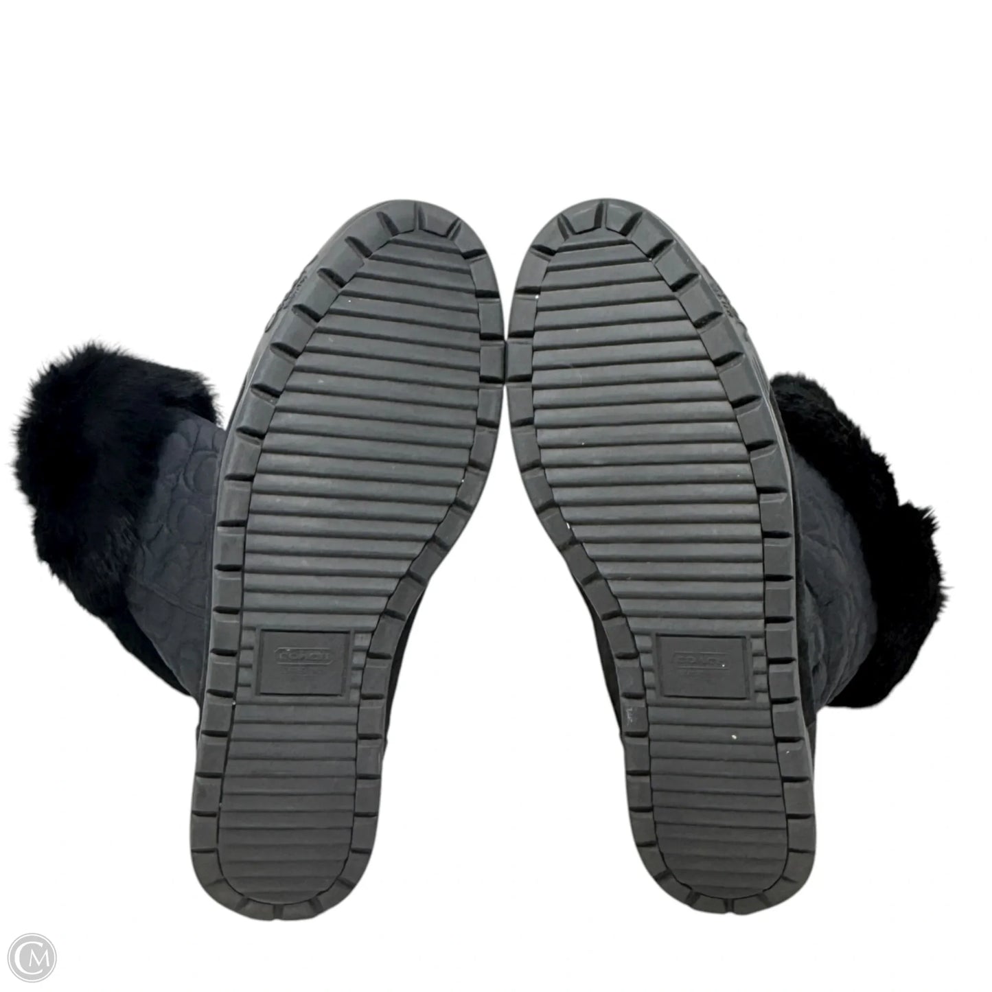 Talen Rabbit Fur Trim Winter Boots Designer By Coach In Black, Size: 9.5