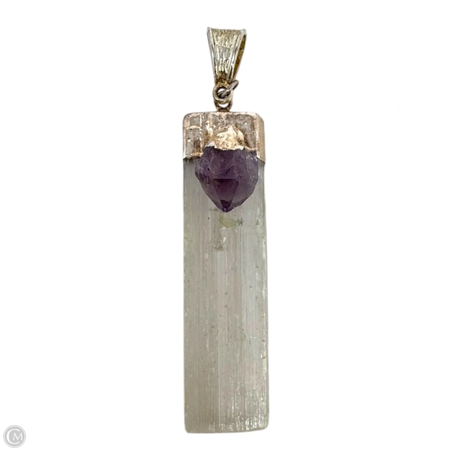 Selenite Bar Raw Amethyst Accent Hand Crafted Pendant By Clothes Mentor