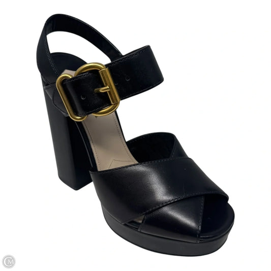 Platform Buckle Block Heels Shoes Luxury Designer By Prada In Black, Size: 11 (IT 41)