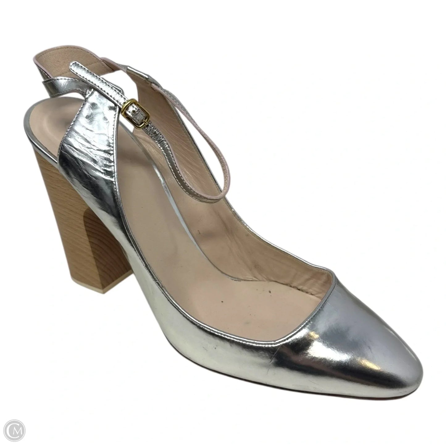 Metallic Wood Block Heel Shoes Luxury Designer By Chloé In Silver, Size: 10.5 (IT 40.5)