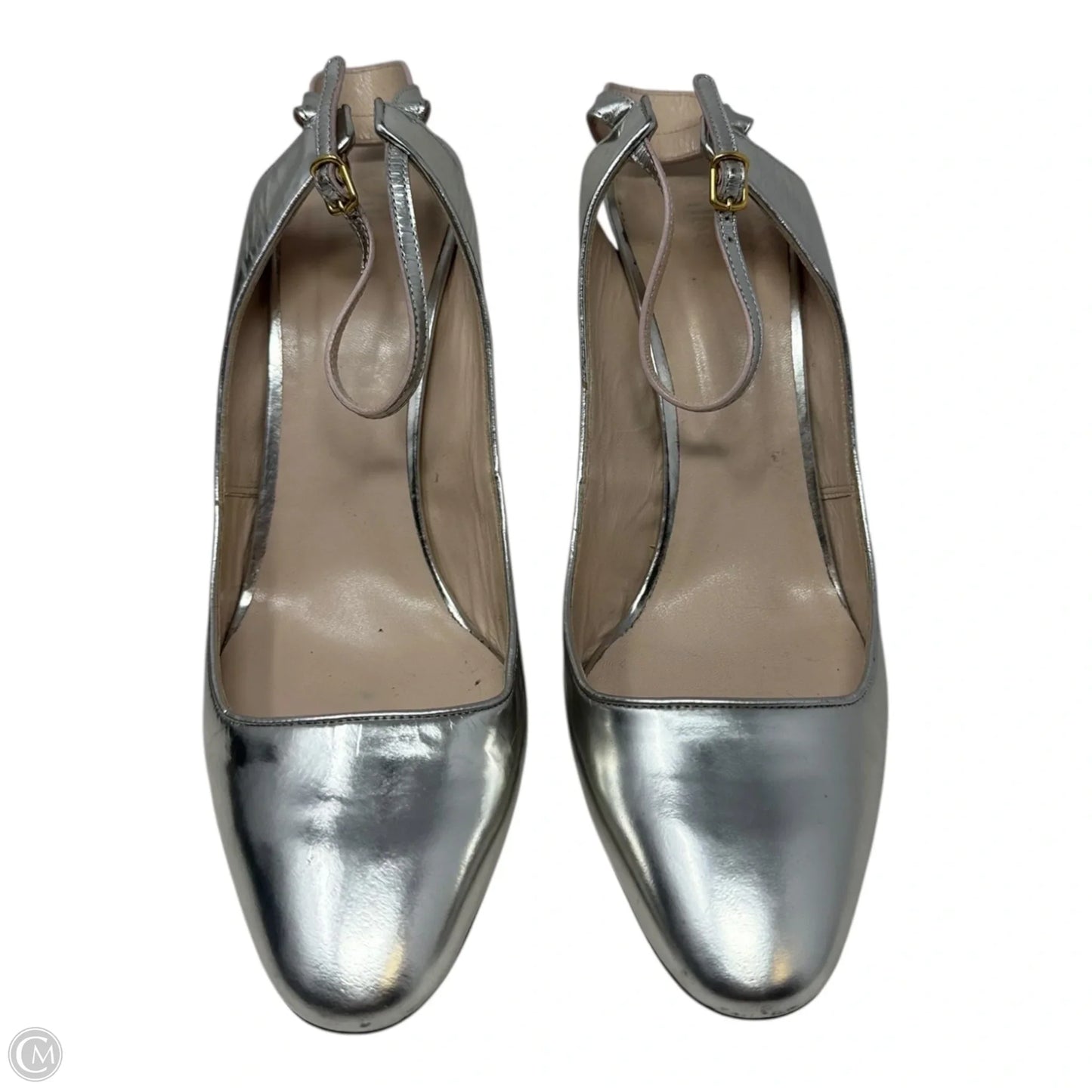 Metallic Wood Block Heel Shoes Luxury Designer By Chloé In Silver, Size: 10.5 (IT 40.5)