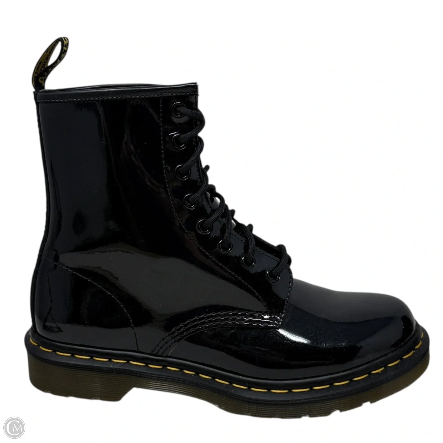 1460 Patent Leather Lace Up Boots By Dr Martens In Black, Size: 9