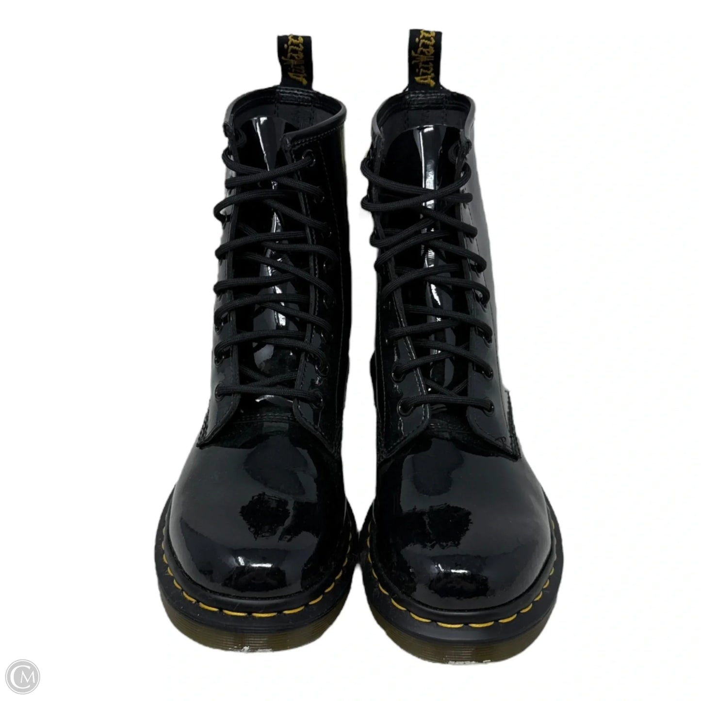 1460 Patent Leather Lace Up Boots By Dr Martens In Black, Size: 9