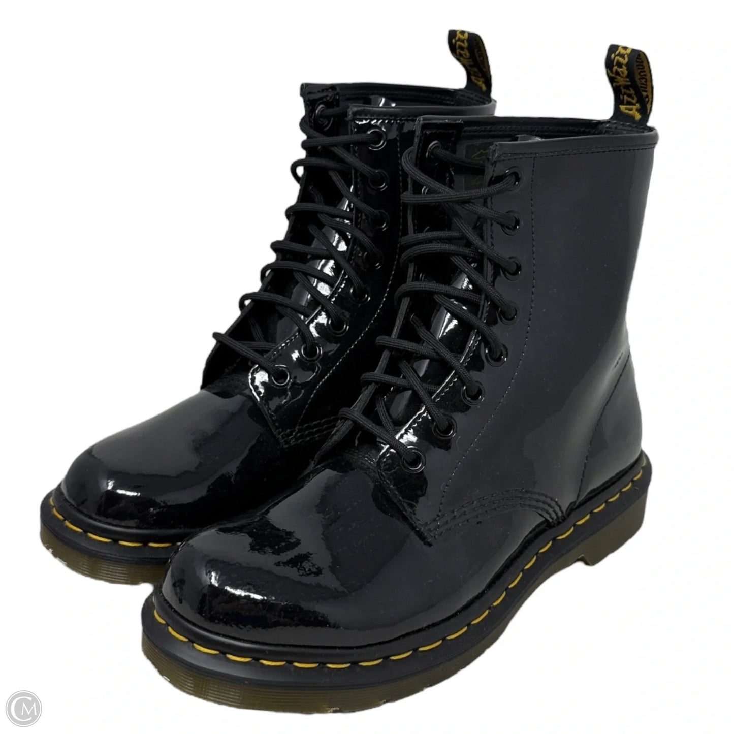 1460 Patent Leather Lace Up Boots By Dr Martens In Black, Size: 9