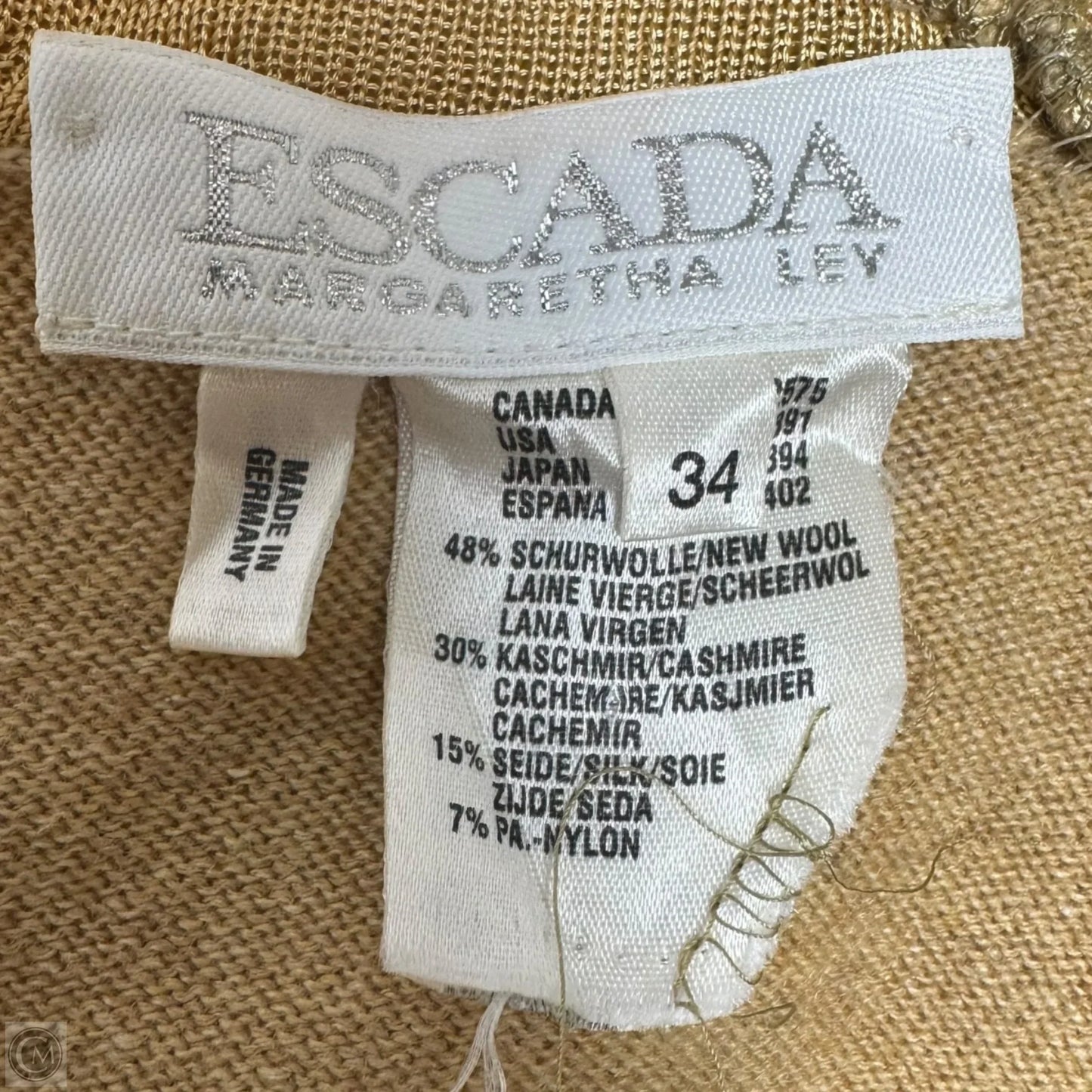 Wool-Cashmere-Silk Sweater Designer By Escada In Tan, Size: 2