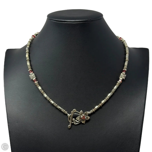 Silver & Pink Beaded Floral Toggle Necklace