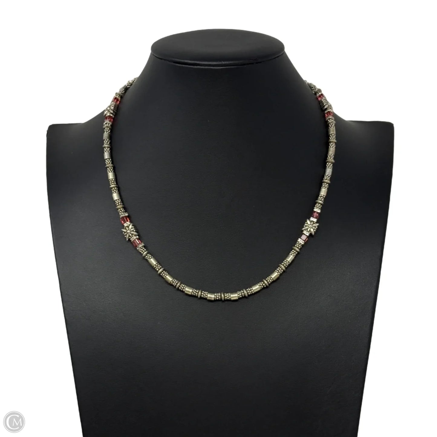 Silver & Pink Beaded Floral Toggle Necklace