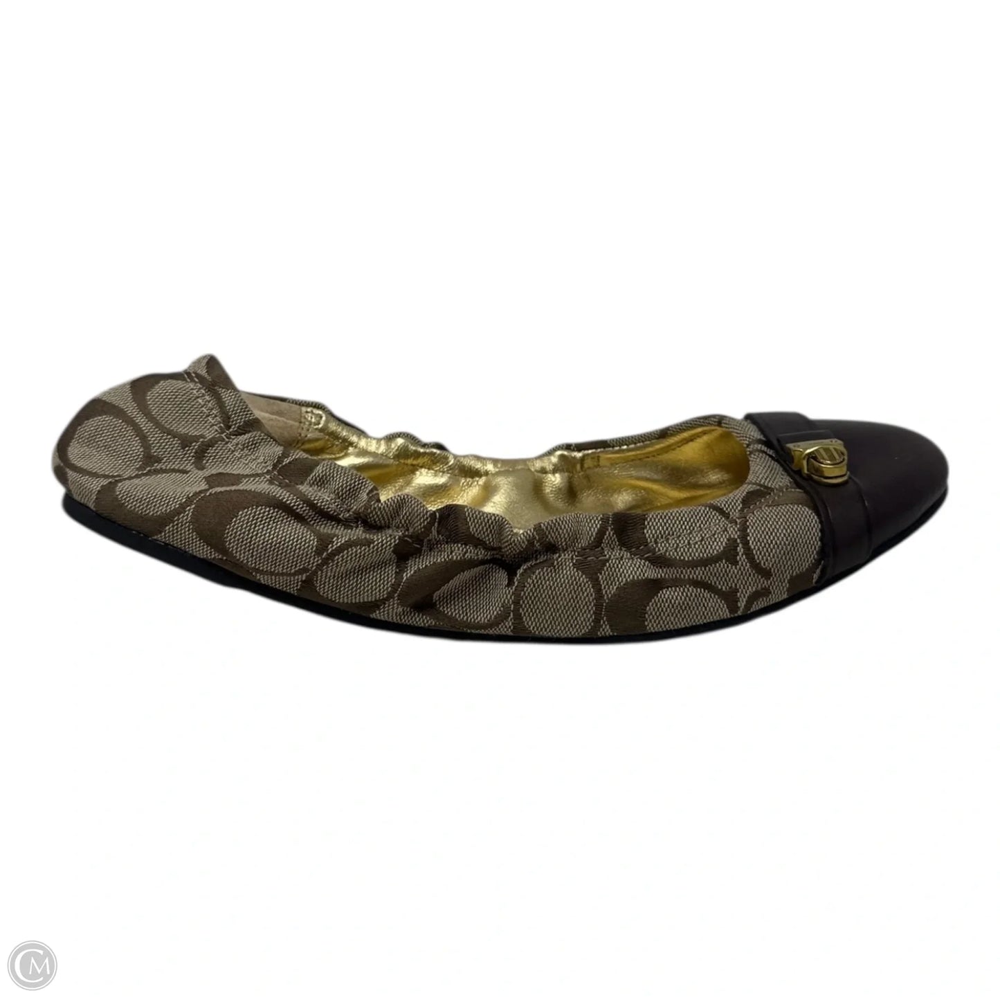 Signature Ballet Flats Shoes Designer By Coach In Brown & Tan, Size: 9