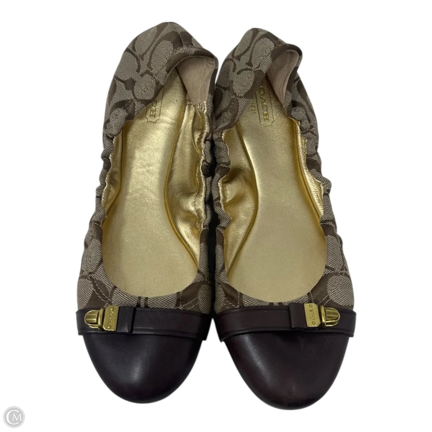 Signature Ballet Flats Shoes Designer By Coach In Brown & Tan, Size: 9