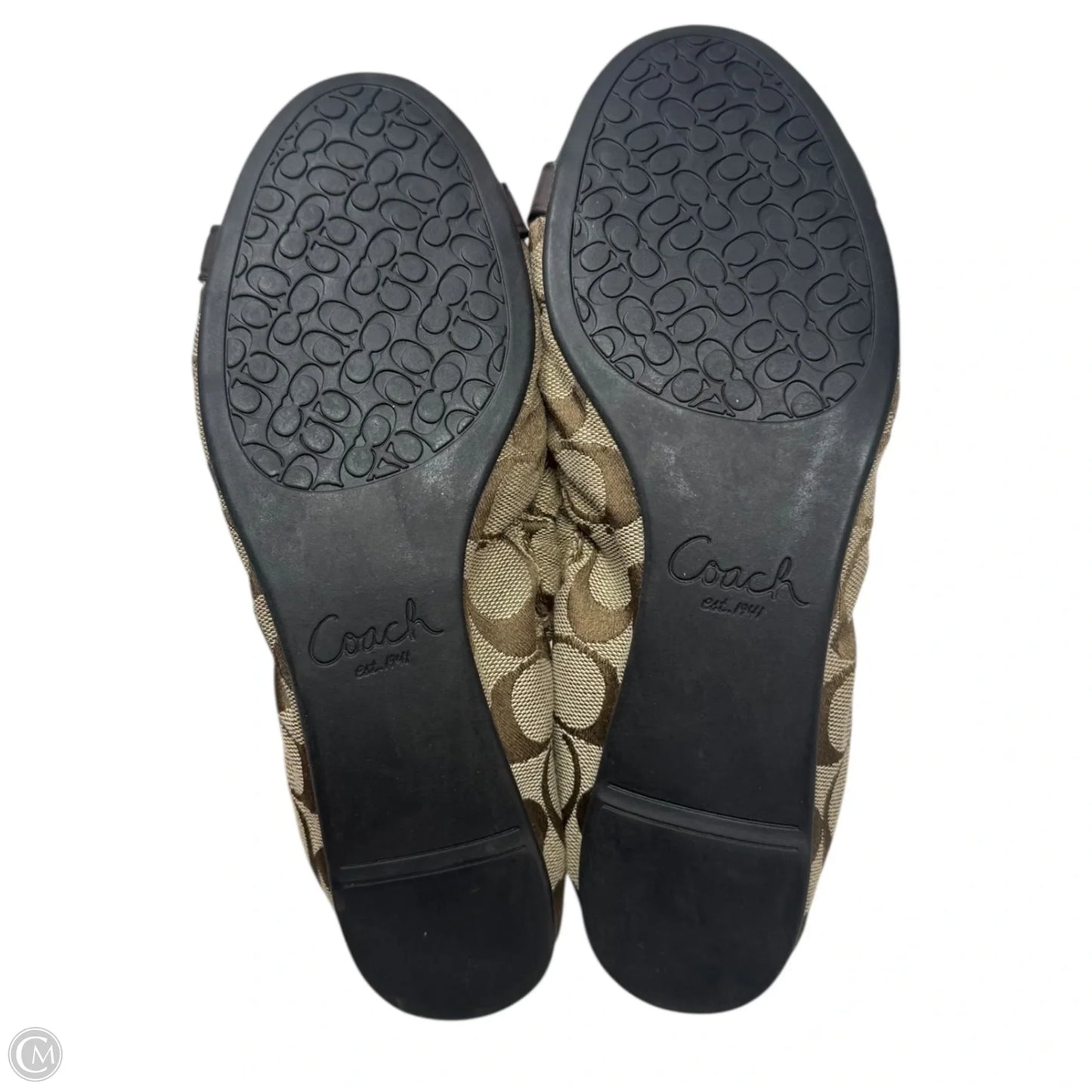 Signature Ballet Flats Shoes Designer By Coach In Brown & Tan, Size: 9