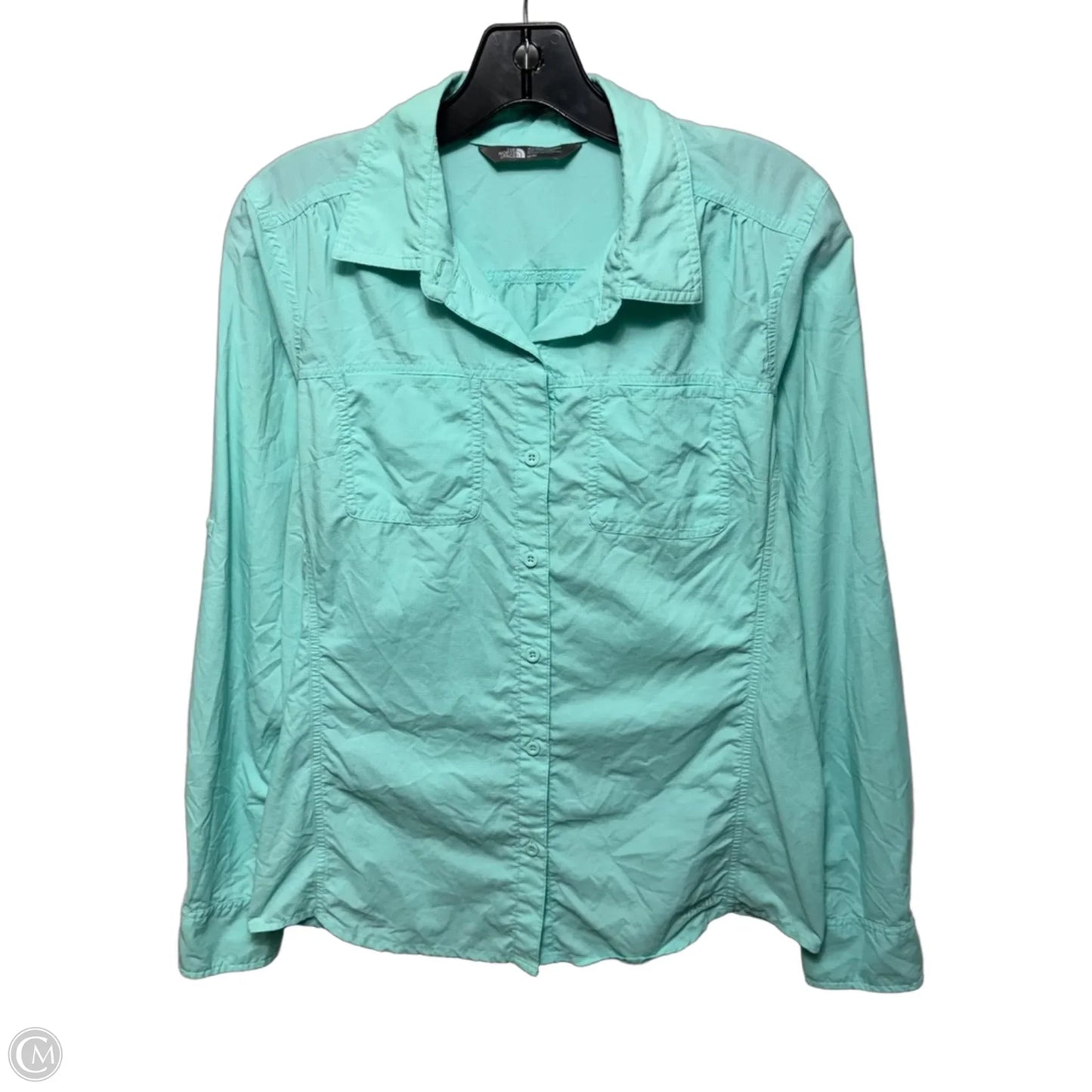 Athletic Top Long Sleeve Collar By The North Face In Aqua, Size: M