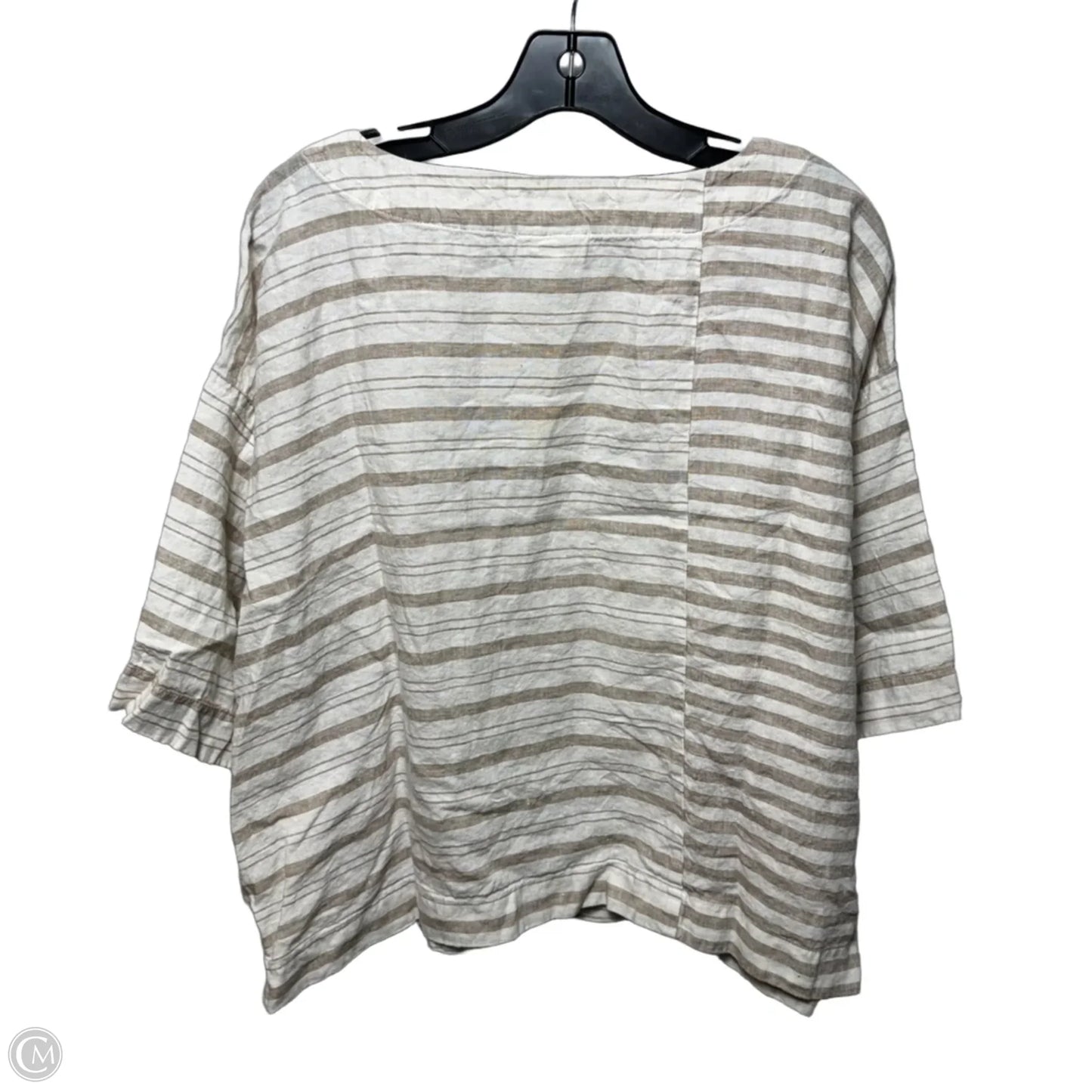 Linen Top Short Sleeve By Pure Jill In Tan & White, Size: M Petite
