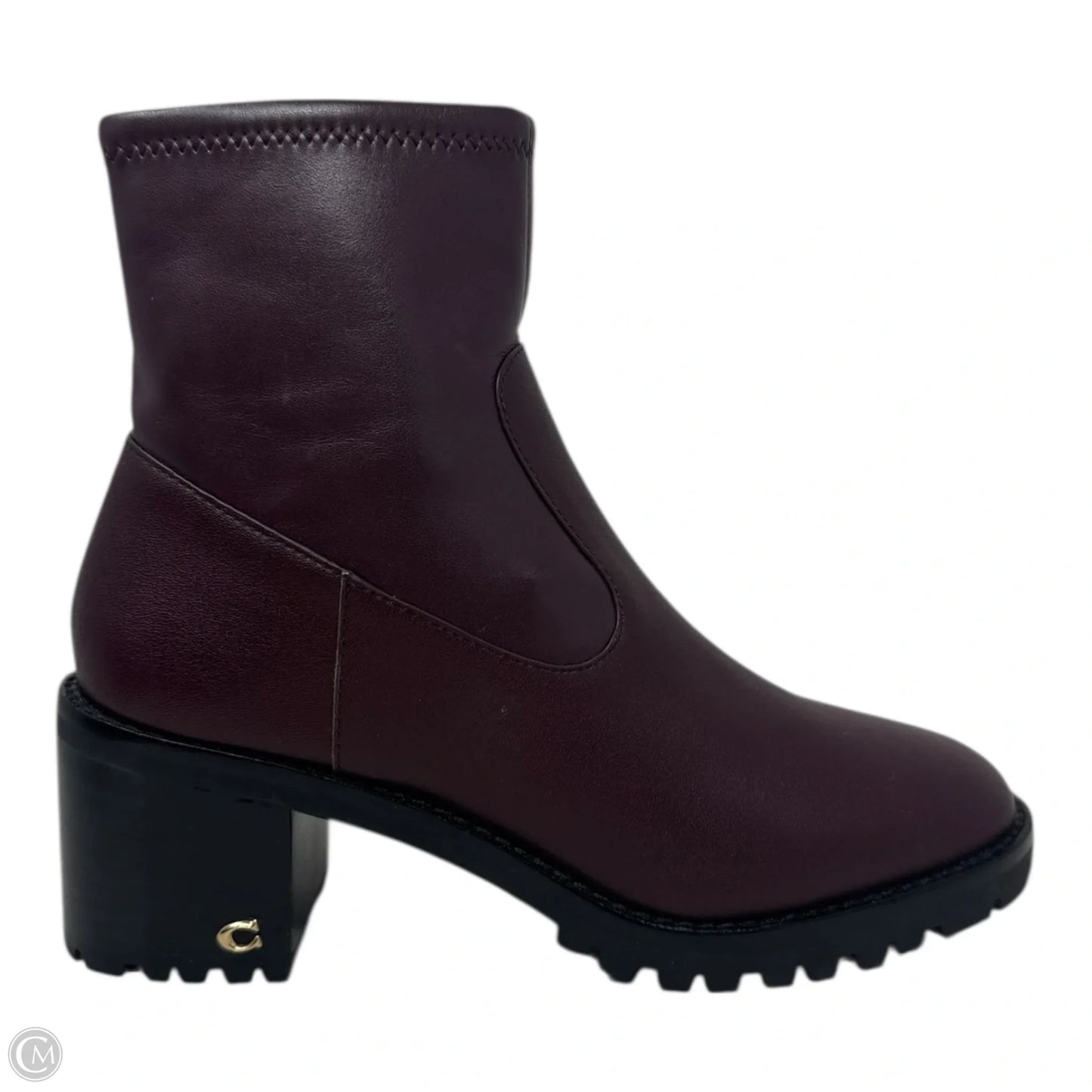 Joy Leather Boots Designer By Coach In Maroon, Size: 6.5