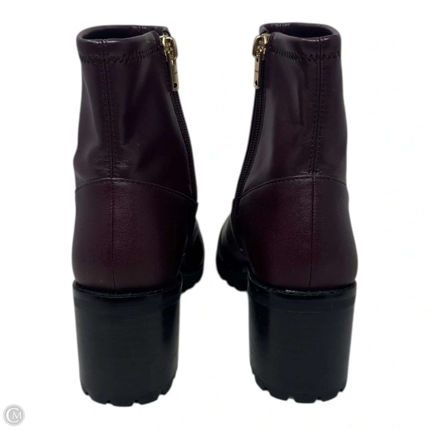 Joy Leather Boots Designer By Coach In Maroon, Size: 6.5