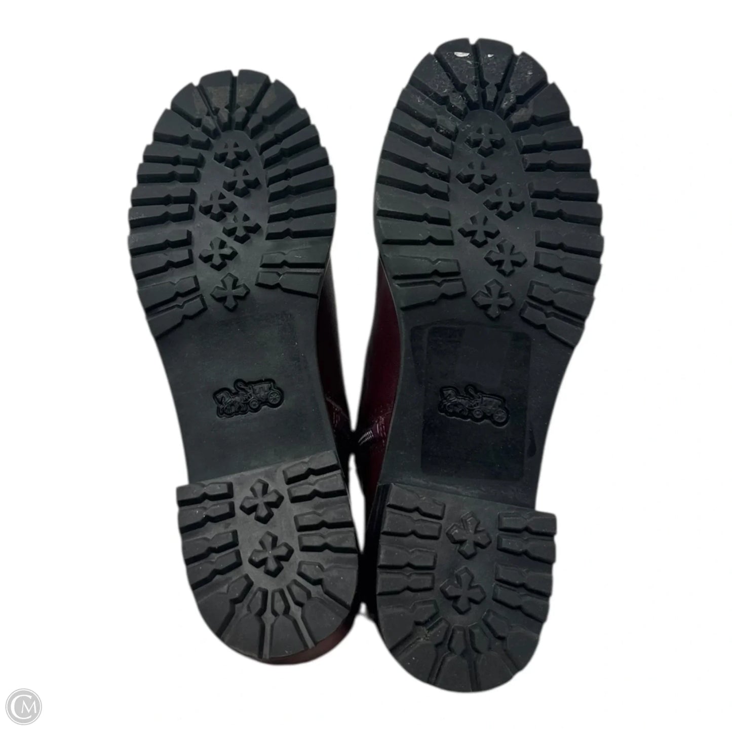 Joy Leather Boots Designer By Coach In Maroon, Size: 6.5