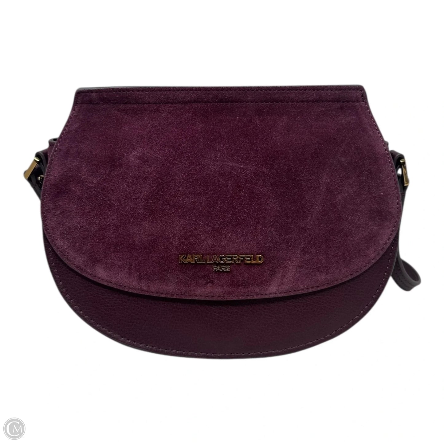 Suede Saddle Shoulder Handbag Designer By Karl Lagerfeld, Size: Small